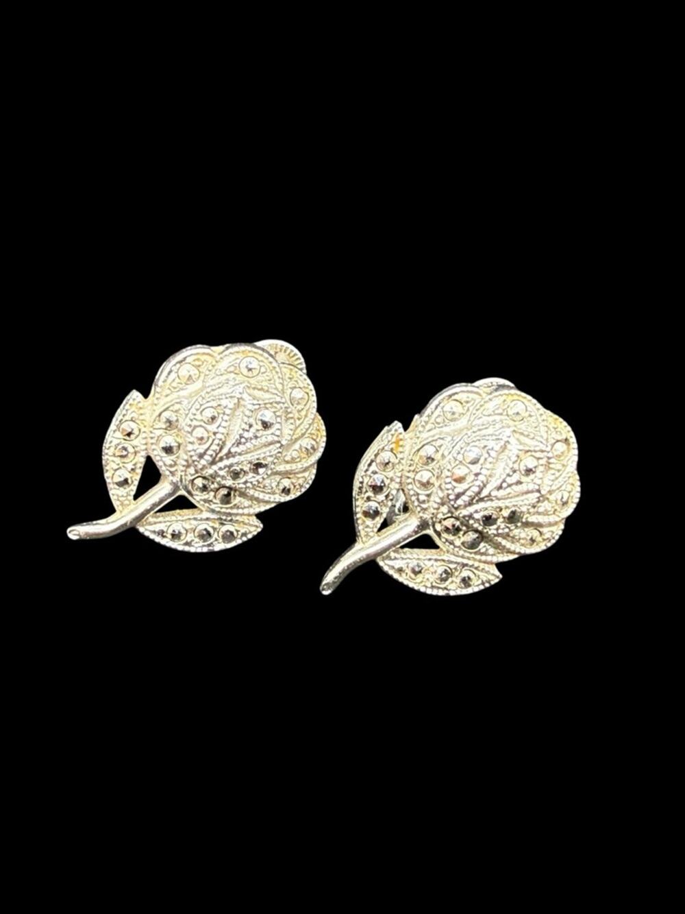 THEDA Sterling Silver Marcasite Rose Stud Earrings